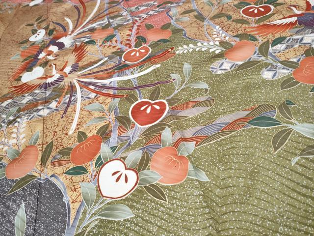 平和屋着物●豪華振袖　駒刺繍　鳳凰橘文　金彩　正絹　逸品　CAAJ7217hy