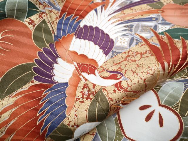 平和屋着物●豪華振袖　駒刺繍　鳳凰橘文　金彩　正絹　逸品　CAAJ7217hy