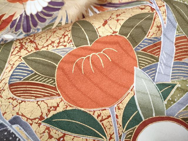 平和屋着物●豪華振袖　駒刺繍　鳳凰橘文　金彩　正絹　逸品　CAAJ7217hy