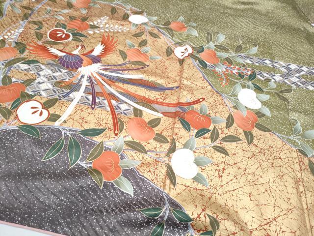 平和屋着物●豪華振袖　駒刺繍　鳳凰橘文　金彩　正絹　逸品　CAAJ7217hy