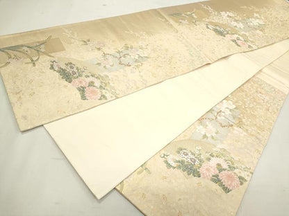 平和屋着物●六通柄袋帯　唐織　地紙短冊草花文　金銀糸　正絹　逸品　CAAJ9462th