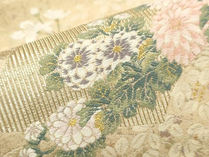 平和屋着物●六通柄袋帯　唐織　地紙短冊草花文　金銀糸　正絹　逸品　CAAJ9462th