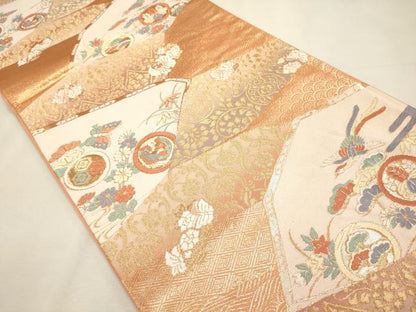 平和屋着物◎六通柄袋帯 切嵌花鳥丸文 金糸 逸品 CAAJ9613oy