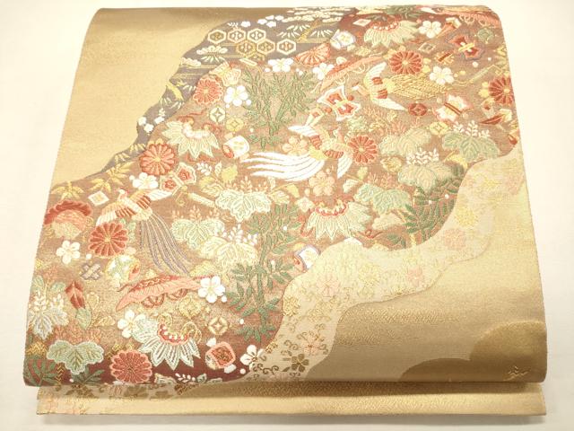 平和屋着物◎六通柄袋帯 道長花鳥文 金糸 逸品 CAAJ9616oy