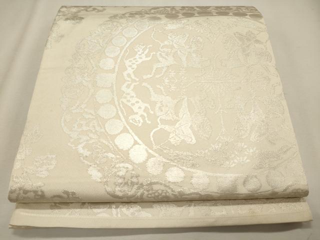 平和屋着物◎六通柄 本袋帯 絵皿狩猟文 銀糸 逸品 CAAJ9618oy