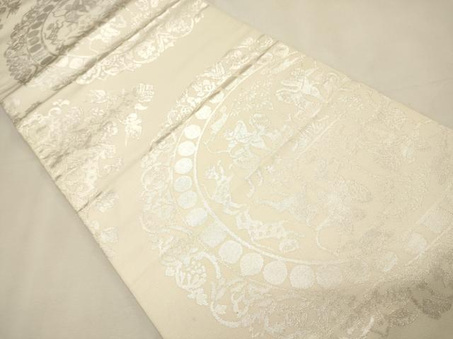 平和屋着物◎六通柄 本袋帯 絵皿狩猟文 銀糸 逸品 CAAJ9618oy