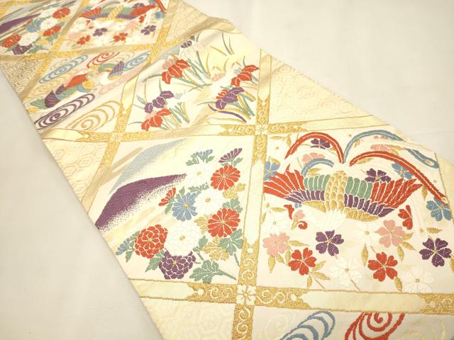 平和屋着物◎六通柄袋帯 唐織錦 格天井文 金糸 逸品 CAAJ9622oy
