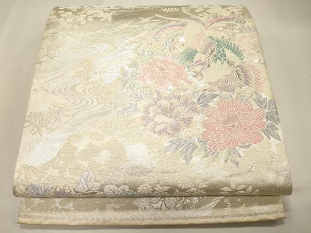 平和屋着物◎六通柄袋帯 鳳凰流水草花文 銀糸 逸品 CAAJ9656oy