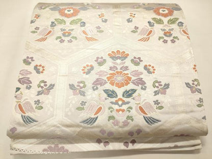 平和屋着物◎六通柄袋帯　向かい鳥亀甲花文　金糸　逸品　CAAJ9670oy