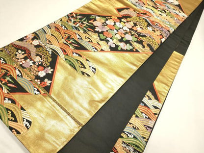 平和屋着物◎六通柄袋帯 唐織 流水草花文 金糸 逸品 CAAJ9727oy