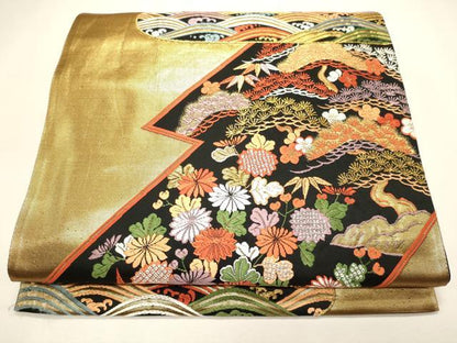 平和屋着物◎六通柄袋帯 唐織 流水草花文 金糸 逸品 CAAJ9727oy