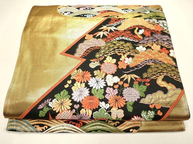 平和屋着物◎六通柄袋帯 唐織 流水草花文 金糸 逸品 CAAJ9727oy