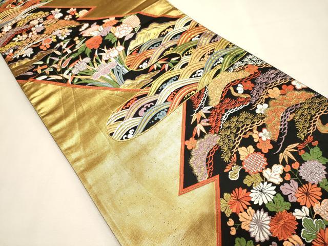 平和屋着物◎六通柄袋帯 唐織 流水草花文 金糸 逸品 CAAJ9727oy