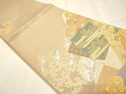 平和屋着物◎西陣 太鼓柄袋帯 色紙重ね飛鶴草花文 金銀糸 逸品 CAAJ9760oy