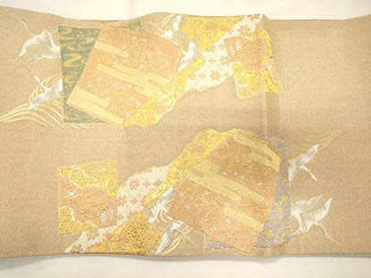 平和屋着物◎西陣 太鼓柄袋帯 色紙重ね飛鶴草花文 金銀糸 逸品 CAAJ9760oy