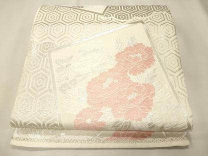平和屋着物◎六通柄袋帯 色紙草花文 銀糸 逸品 CAAJ9783oy