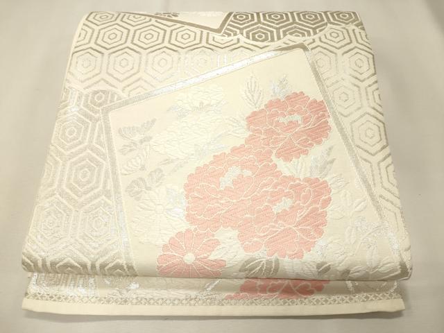 平和屋着物◎六通柄袋帯 色紙草花文 銀糸 逸品 CAAJ9783oy