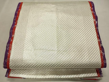 平和屋着物◎全通柄袋帯 斜線文 銀糸 正絹 逸品 CAAJ9865oy