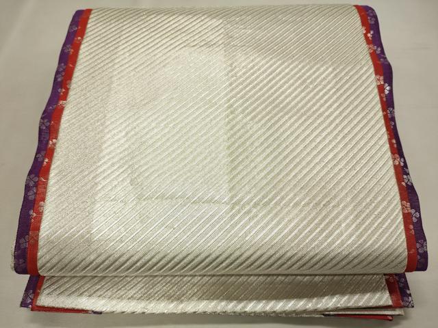 平和屋着物◎全通柄袋帯 斜線文 銀糸 正絹 逸品 CAAJ9865oy