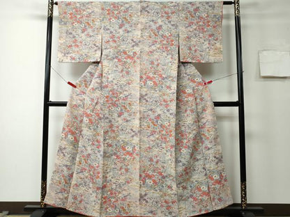 平和屋着物■上質な小紋　草花鳥文　金彩　鬼しぼ縮緬　正絹　逸品　CAAK1219vf