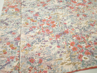 平和屋着物■上質な小紋　草花鳥文　金彩　鬼しぼ縮緬　正絹　逸品　CAAK1219vf