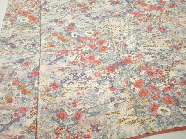 平和屋着物■上質な小紋　草花鳥文　金彩　鬼しぼ縮緬　正絹　逸品　CAAK1219vf