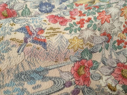 平和屋着物■上質な小紋　草花鳥文　金彩　鬼しぼ縮緬　正絹　逸品　CAAK1219vf