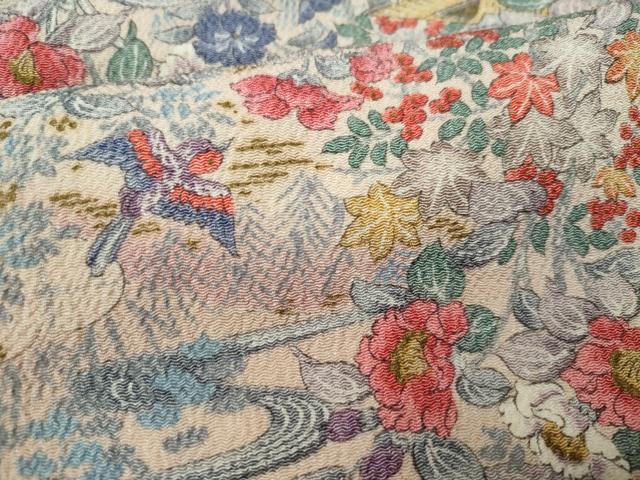 平和屋着物■上質な小紋　草花鳥文　金彩　鬼しぼ縮緬　正絹　逸品　CAAK1219vf