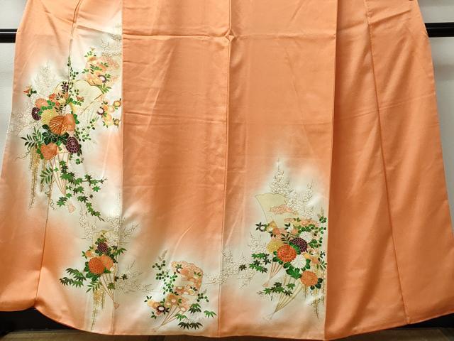 平和屋着物■訪問着　駒刺繍　扇面草花文　暈し染め　金彩　正絹　逸品　CAAK1221vf