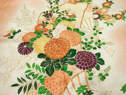 平和屋着物■訪問着　駒刺繍　扇面草花文　暈し染め　金彩　正絹　逸品　CAAK1221vf