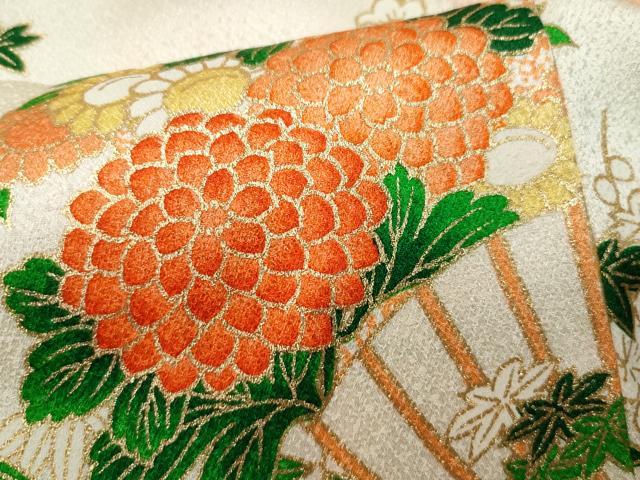平和屋着物■訪問着　駒刺繍　扇面草花文　暈し染め　金彩　正絹　逸品　CAAK1221vf
