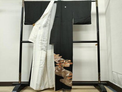 平和屋着物■豪華黒留袖　駒刺繍　エ霞立波飛鶴花文　金彩　正絹　逸品　CAAK6030yc