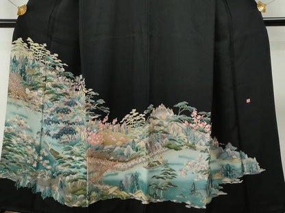 平和屋着物■豪華黒留袖 作家物 人物舟浜松文 正絹 逸品 CAAK6410yc
