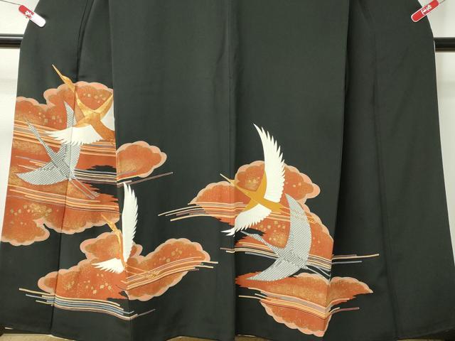 平和屋着物■豪華黒留袖 駒刺繍 雲重ね飛鶴箔散らし文 金彩 正絹 逸品 CAAK8252ev