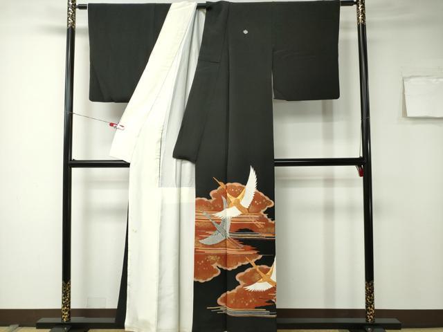 平和屋着物■豪華黒留袖 駒刺繍 雲重ね飛鶴箔散らし文 金彩 正絹 逸品 CAAK8252ev