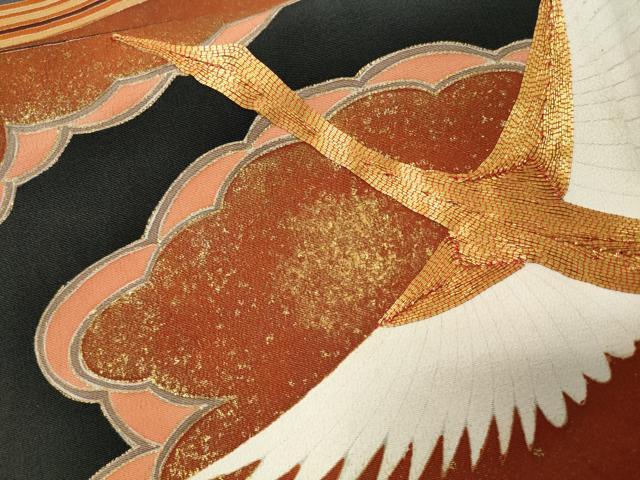 平和屋着物■豪華黒留袖 駒刺繍 雲重ね飛鶴箔散らし文 金彩 正絹 逸品 CAAK8252ev