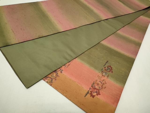 平和屋着物■太鼓柄袋帯 紬地 吉祥花文 金彩 正絹 逸品 CAAK9052th