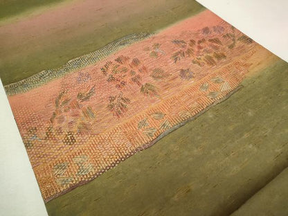 平和屋着物■太鼓柄袋帯 紬地 吉祥花文 金彩 正絹 逸品 CAAK9052th