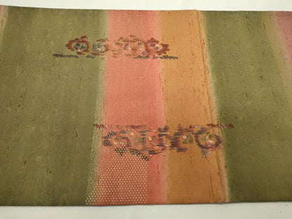平和屋着物■太鼓柄袋帯 紬地 吉祥花文 金彩 正絹 逸品 CAAK9052th