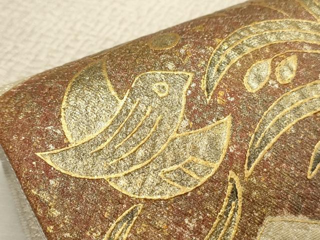平和屋着物■太鼓柄袋帯　花鳥文　銀通し地　正絹　逸品　CAAK9112th