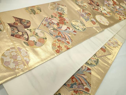 平和屋着物■六通柄袋帯 冊子鳳凰花丸文 正絹 逸品 CAAL0143ng