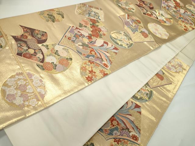 平和屋着物■六通柄袋帯 冊子鳳凰花丸文 正絹 逸品 CAAL0143ng