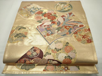 平和屋着物■六通柄袋帯 冊子鳳凰花丸文 正絹 逸品 CAAL0143ng