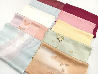 平和屋着物★和装小物　上質な帯揚げ10枚セット　刺繍　桜　舞蝶文　麻の葉　ぼかし染　金彩　丹後ちりめん　逸品　CAAL0420xi
