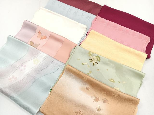 平和屋着物★和装小物　上質な帯揚げ10枚セット　刺繍　桜　舞蝶文　麻の葉　ぼかし染　金彩　丹後ちりめん　逸品　CAAL0420xi