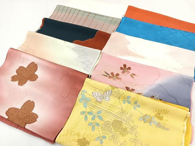 平和屋着物★和装小物　上質な帯揚げ10枚セット　絞り　枝花鳥文　ぼかし染　金彩　未使用　未使用　逸品　CAAL0426xi