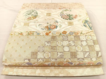 平和屋着物◎六通柄袋帯 唐織 菱天井草花文 金糸 正絹 逸品 CAAL2420ua