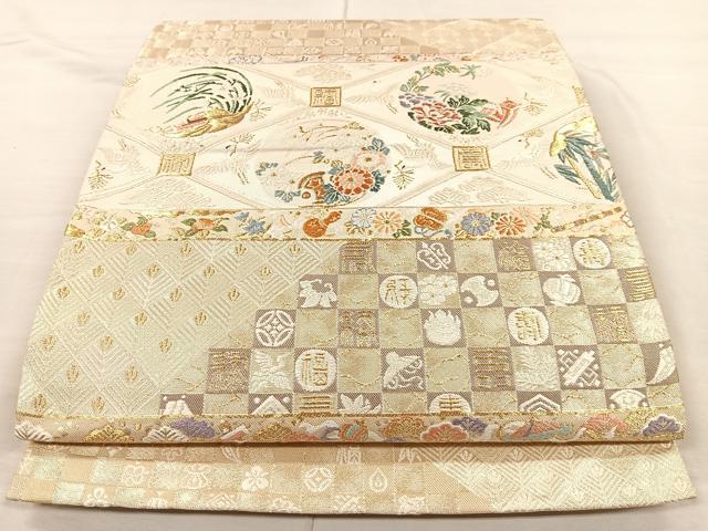 平和屋着物◎六通柄袋帯 唐織 菱天井草花文 金糸 正絹 逸品 CAAL2420ua