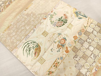 平和屋着物◎六通柄袋帯 唐織 菱天井草花文 金糸 正絹 逸品 CAAL2420ua