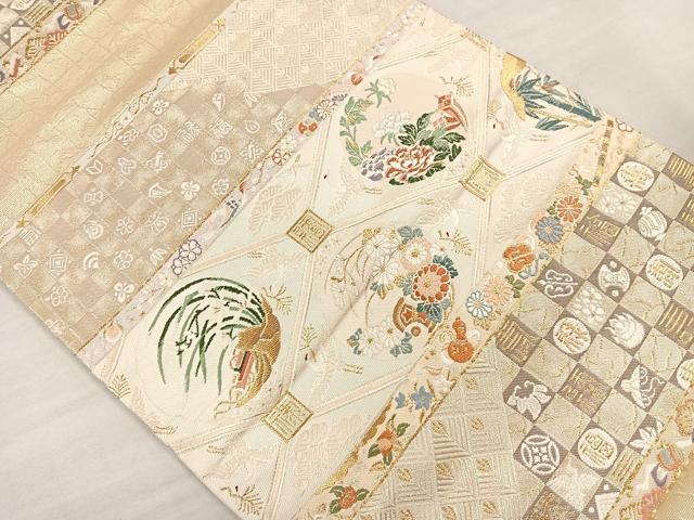 平和屋着物◎六通柄袋帯 唐織 菱天井草花文 金糸 正絹 逸品 CAAL2420ua